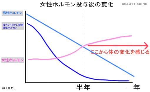 女性ホルモン投与後の変化